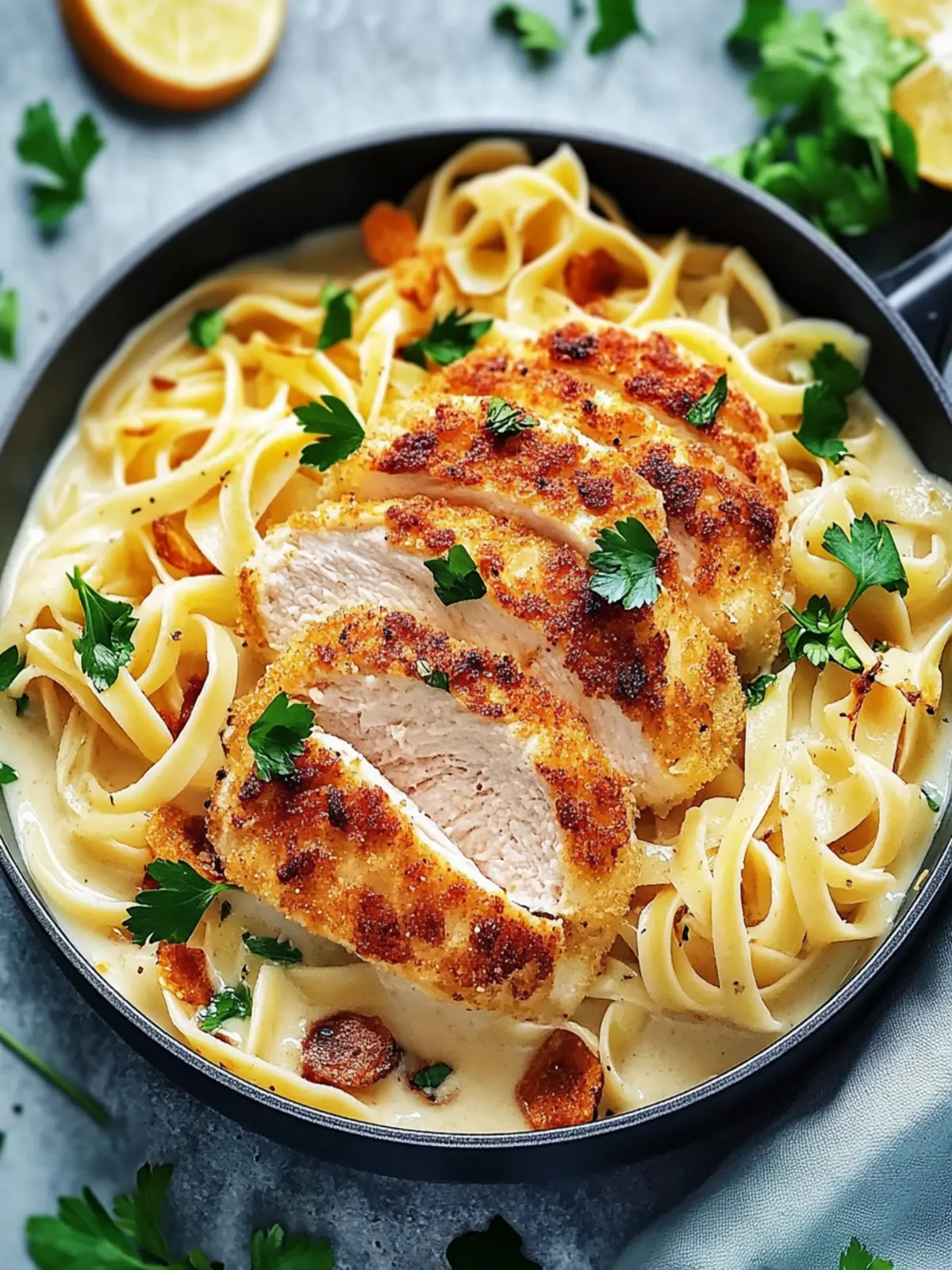 Knuspriges Hähnchen Fettuccine Alfredo ganz einfach 2 Knuspriges Hähnchen Fettuccine Alfredo