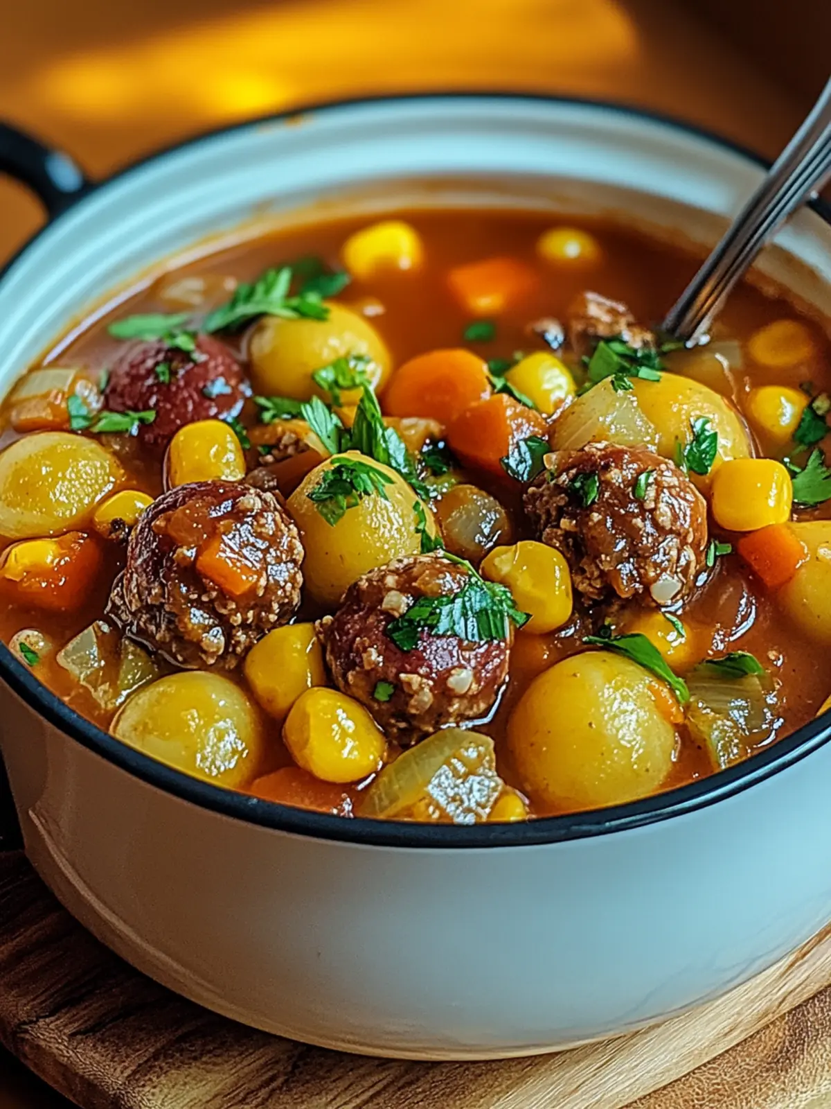 Hackbällchen-Eintopf mit Paprika, Mais & Kidneybohnen 4 Hackbällchen-Eintopf mit Paprika, Mais & Kidneybohnen