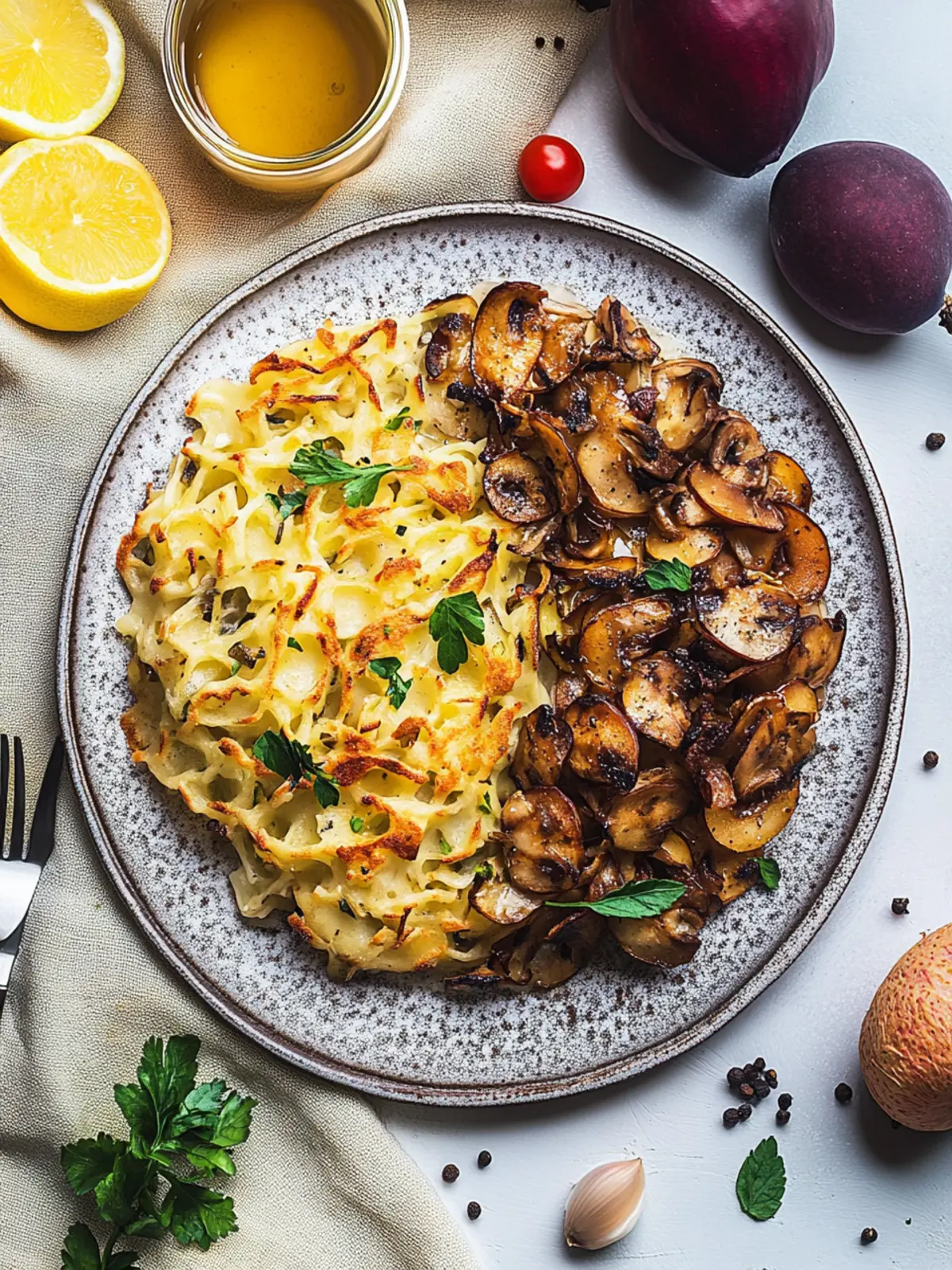 Mozzarella Rösti mit Zwiebel-Pilzrahmsoße Genießen 5 Mozzarella Rösti mit Zwiebel-Pilzrahmsoße