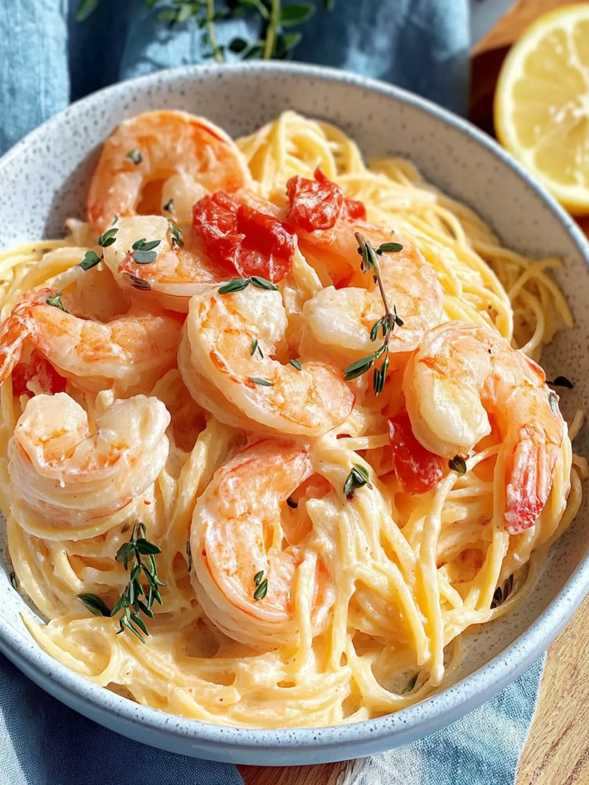 Spaghetti mit Garnelen in Frischkäsesoße genießen 4 Spaghetti mit Garnelen in Frischkäsesoße