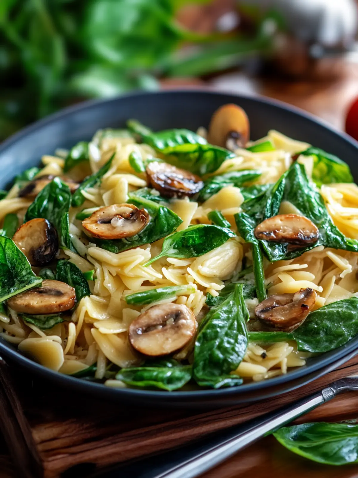 Spinat-Orzo-Pfanne mit Pilzen für ein schnelles Abendessen 3 Spinat-Orzo-Pfanne mit Pilzen
