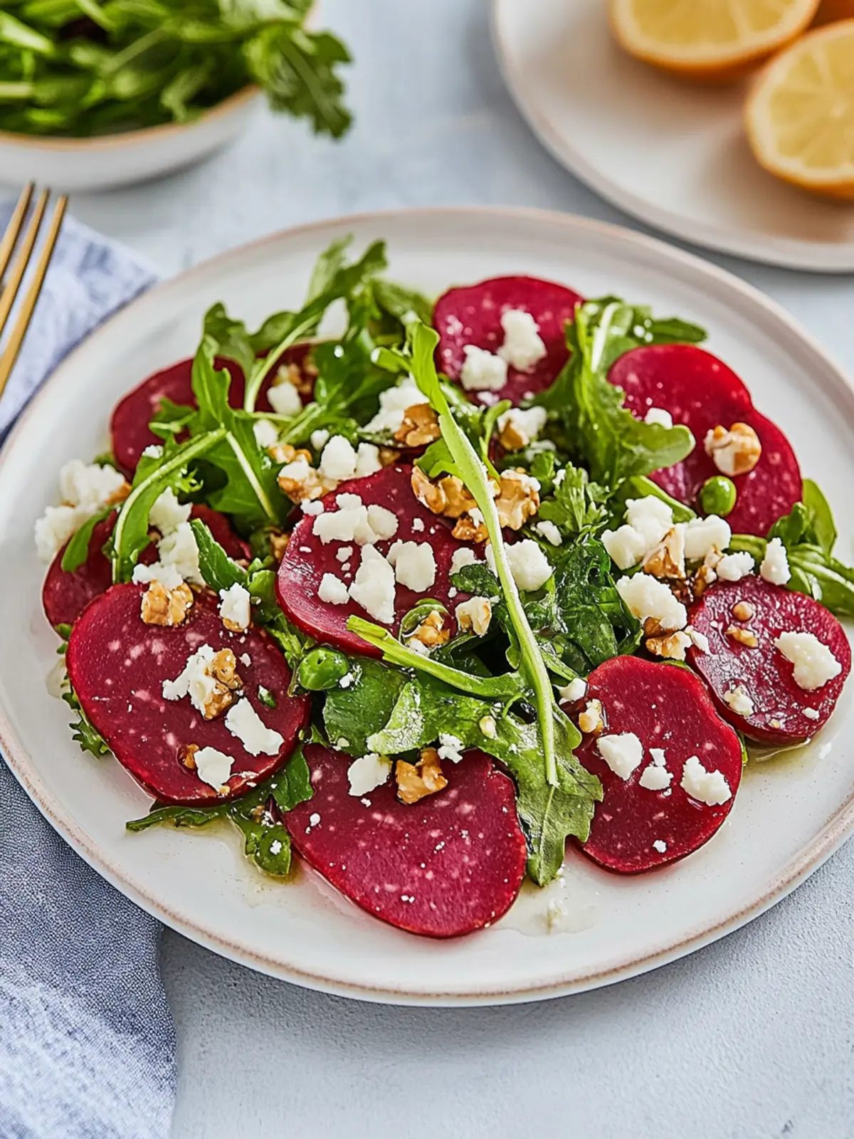 Rote-Bete-Carpaccio mit Ziegenkäse und Walnüssen 3 Rote-Bete-Carpaccio mit Ziegenkäse und Walnüssen