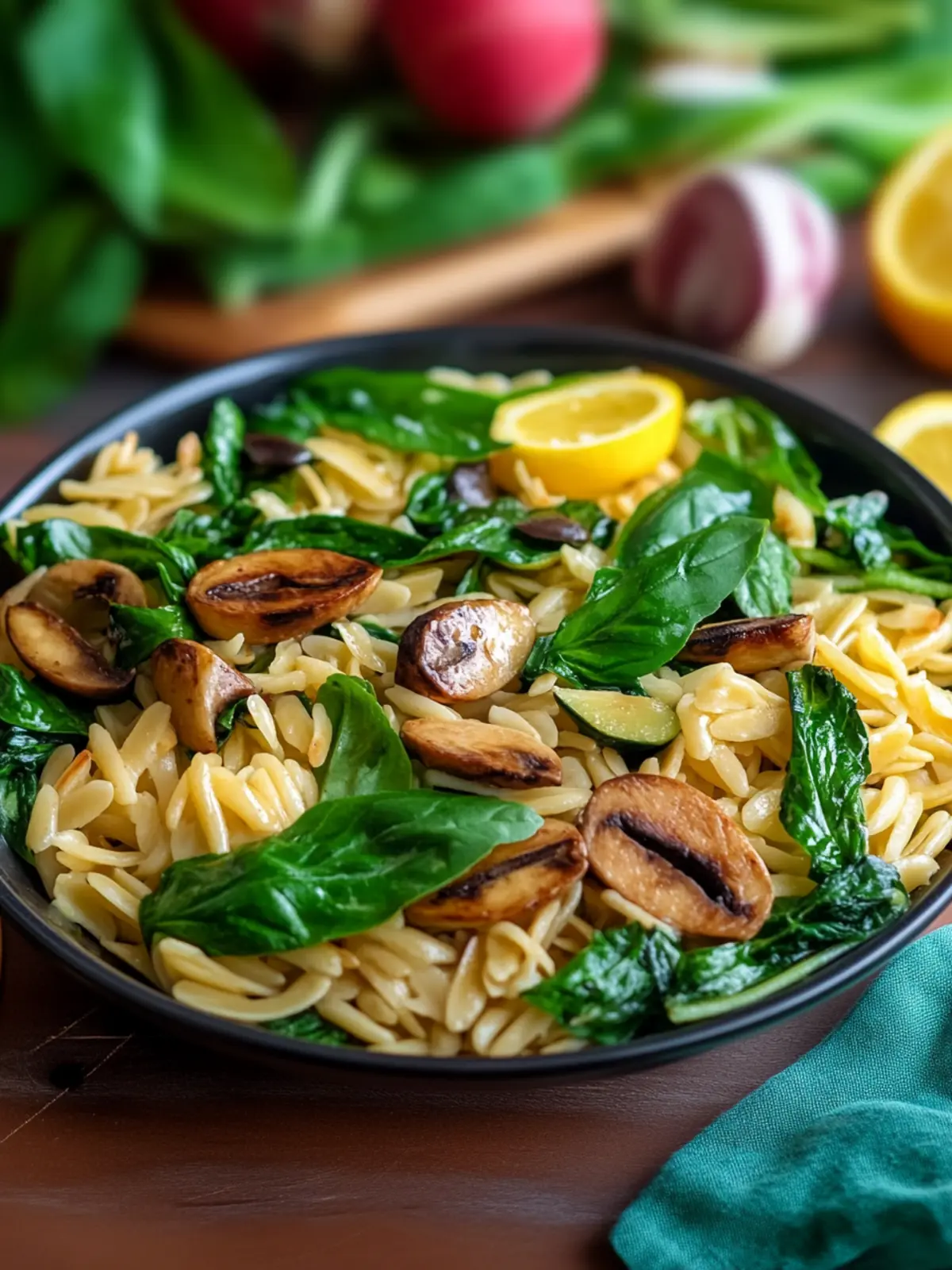 Spinat-Orzo-Pfanne mit Pilzen für ein schnelles Abendessen 5 Spinat-Orzo-Pfanne mit Pilzen