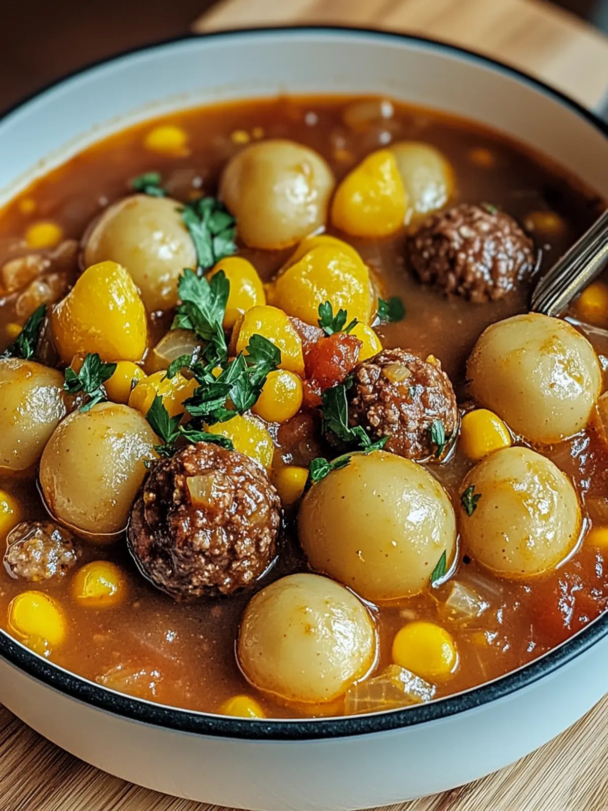 Hackbällchen-Eintopf mit Paprika, Mais & Kidneybohnen 3 Hackbällchen-Eintopf mit Paprika, Mais & Kidneybohnen