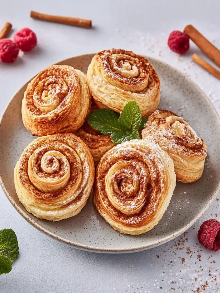 Simple cinnamon roll recipe with puff pastry
