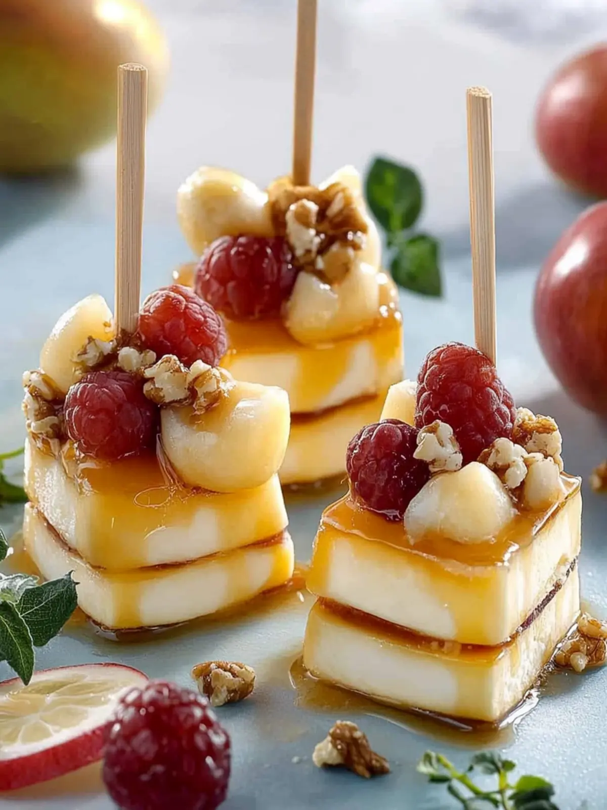 Apple-Camembert Spieße mit Walnüssen genießen 3 Apple-Camembert skewers with walnut