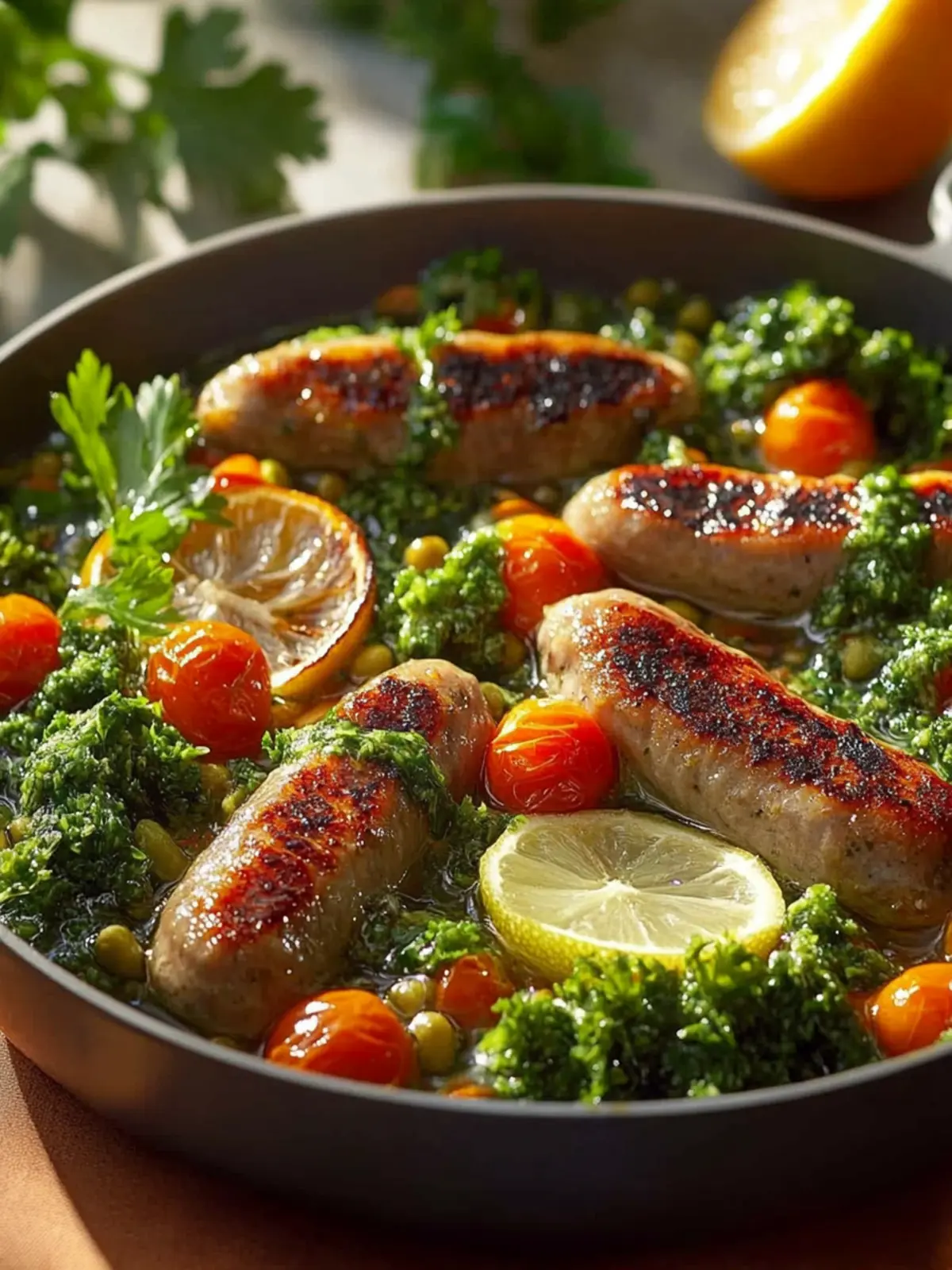 Pfannengericht mit Linsen, Grünkohl und Bratwürstchen für Leib und Seele 2 Pfannengericht mit Linsen, Grünkohl und Bratwürstchen