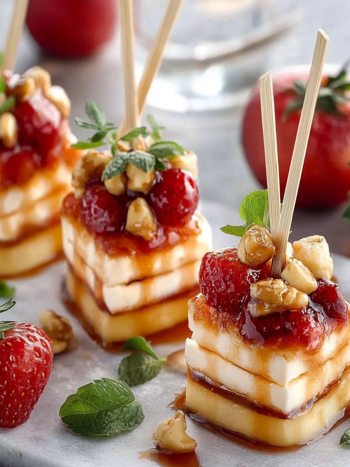 Apple-Camembert Spieße mit Walnüssen genießen 4 Apple-Camembert skewers with walnut