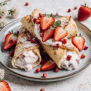 Protein-Pfannkuchen mit Quarkfüllung und Erdbeeren für einen Power-Morgen 2 Protein-Pfannkuchen mit Quarkfüllung und Erdbeeren für einen Power-Morgen