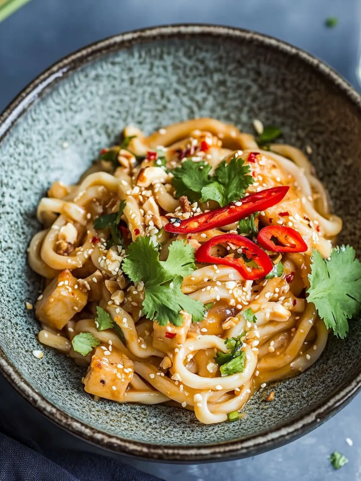 Schnelle Asiatische Udon-Nudelpfanne mit Erdnusssauce und Chili genießen 4 Schnelle Asiatische Udon-Nudelpfanne mit Erdnusssauce und Chili