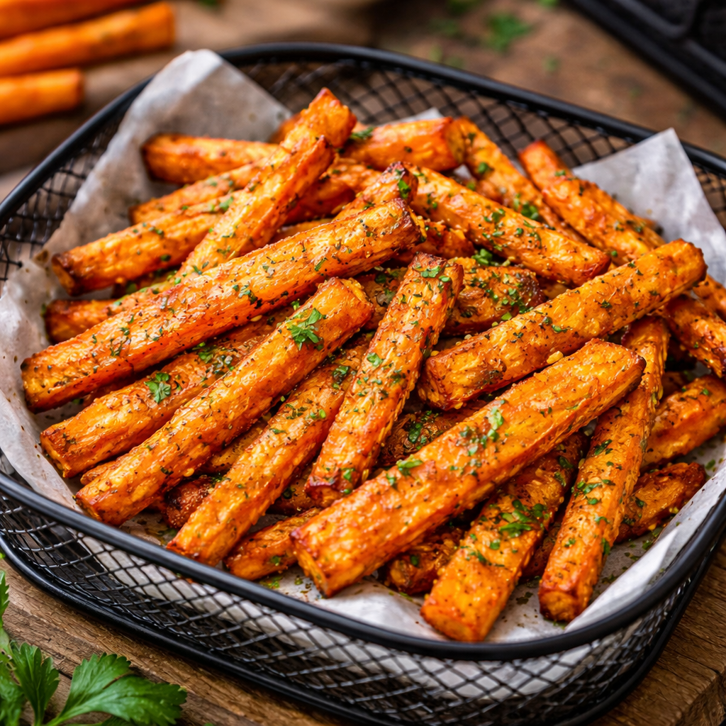 Krosse Karotten aus der Heißluftfritteuse mit Parmesan zaubern 2 Krosse Karotten aus der Heißluftfritteuse mit Parmesan zaubern