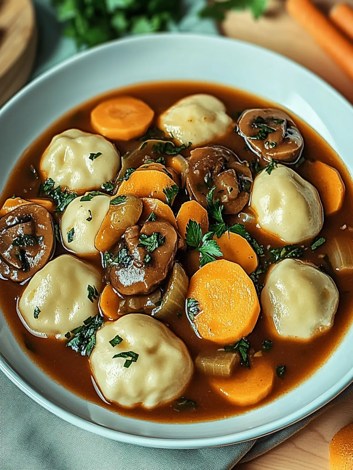 Veganer Gulasch mit Pilzen und Semmelknödeln Freude 5 Veganer Gulasch mit Pilzen und Semmelknödeln