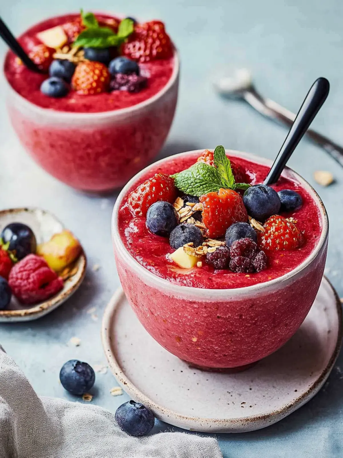 Erfrischende Smoothie-Schüssel mit Beeren für jeden Morgen 2 Smoothie-Schüssel