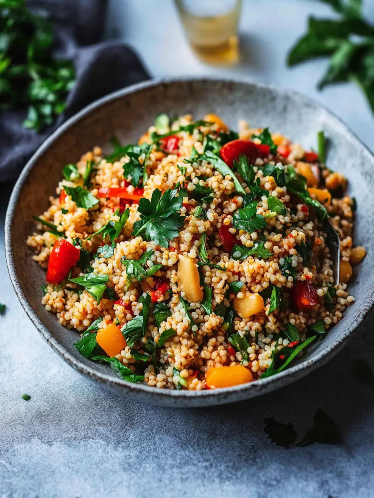 Ayurvedischer Bulgur-Salat mit Kichererbsen für Wohlfühlmomente 4 Ayurvedischer Bulgur-Salat mit Kräutern, Paprika und Kichererbsen