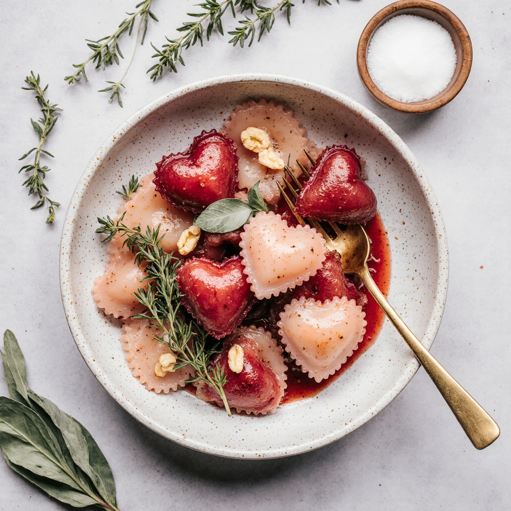 Rote-Bete-Herz-Ravioli mit Ricotta und Thymian zaubern 2 Rote-Bete-Herz-Ravioli mit Ricotta und Thymian zaubern