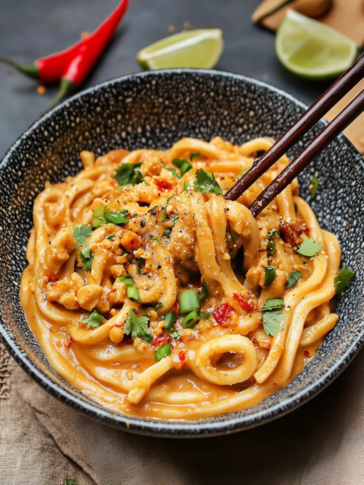 Udon-Nudelpfanne mit Erdnusssauce: Schnelles Chili-Wunder 5 Udon-Nudelpfanne mit Erdnusssauce und Chili