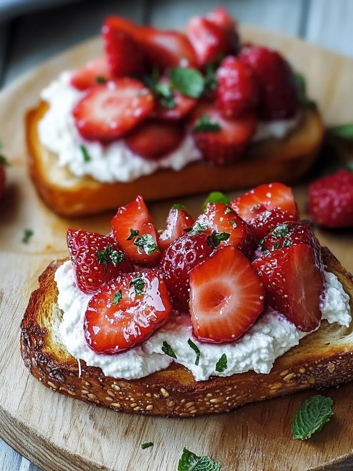 Geröstete Erdbeer-geschlagene Ricotta-Toast für ein schnelles Frühstück 3 Geröstete Erdbeer-geschlagene Ricotta-Toast