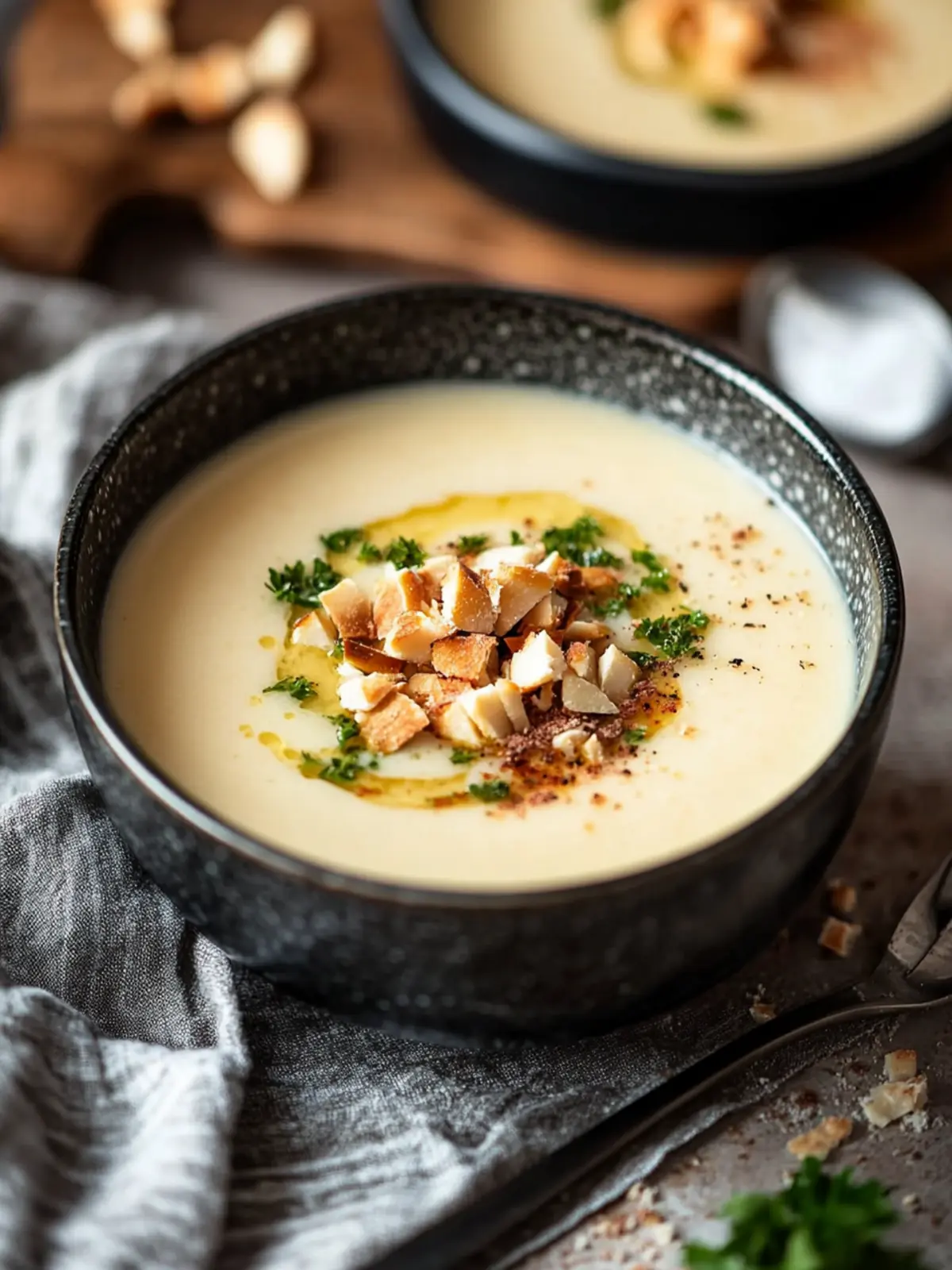 Selleriecremesuppe mit Birne und Haselnüssen: Wärmender Genuss 4 Selleriecremesuppe mit Birne und Haselnüssen