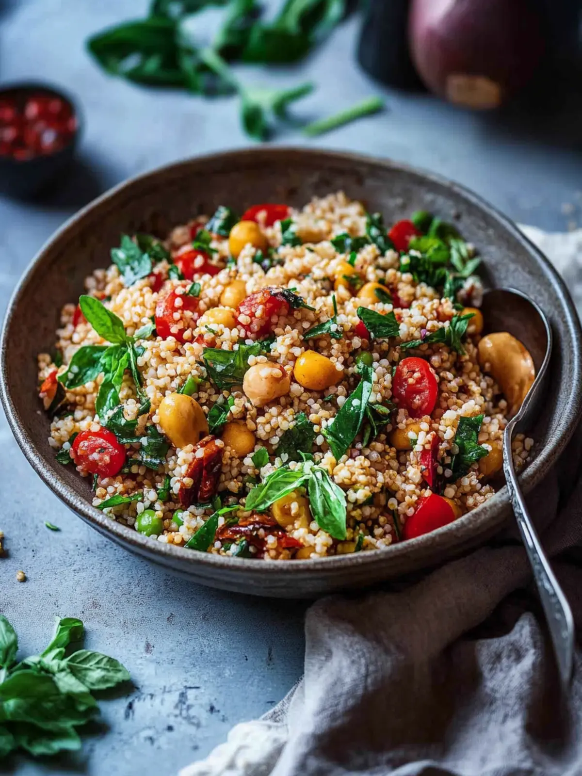 Ayurvedischer Bulgur-Salat mit Kichererbsen für Wohlfühlmomente 5 Ayurvedischer Bulgur-Salat mit Kräutern, Paprika und Kichererbsen