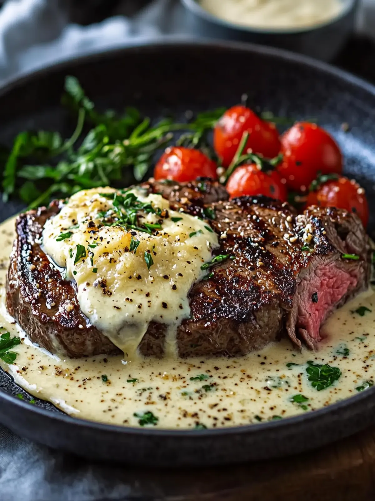 Meisterhaftes Knoblauchbutter-Steak mit Parmesan-Cremesauce genießen 5 Meisterhaftes Knoblauchbutter-Steak mit Parmesan-Cremesauce