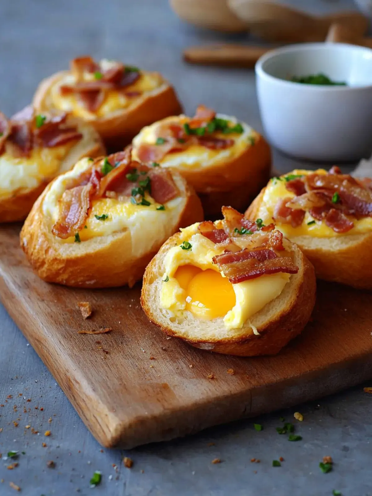 Gefüllte Frühstücksbrötchen mit Ei, Bacon und Käse zum Verlieben 2 Filled breakfast rolls with egg, bacon, and cheese