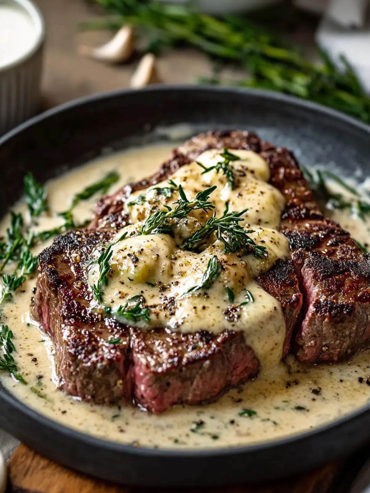 Meisterhaftes Knoblauchbutter-Steak mit Parmesan-Cremesauce genießen 2 Meisterhaftes Knoblauchbutter-Steak mit Parmesan-Cremesauce