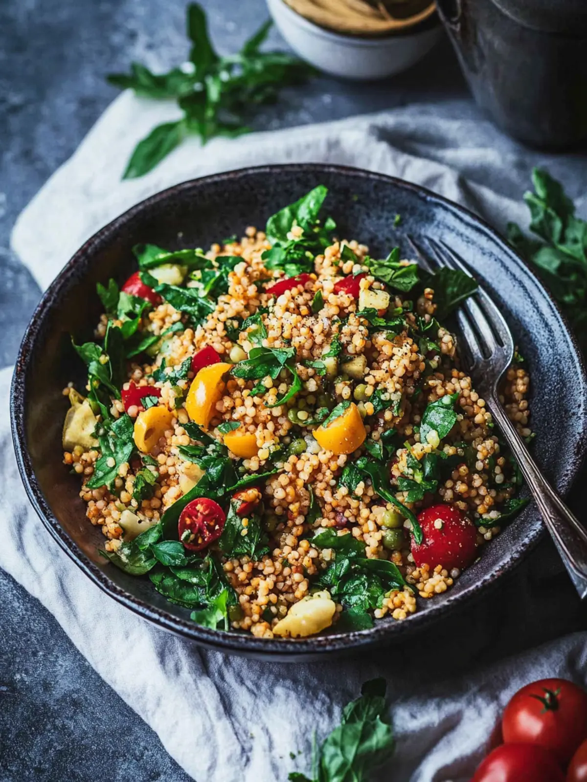 Ayurvedischer Bulgur-Salat mit Kichererbsen für Wohlfühlmomente 2 Ayurvedischer Bulgur-Salat mit Kräutern, Paprika und Kichererbsen