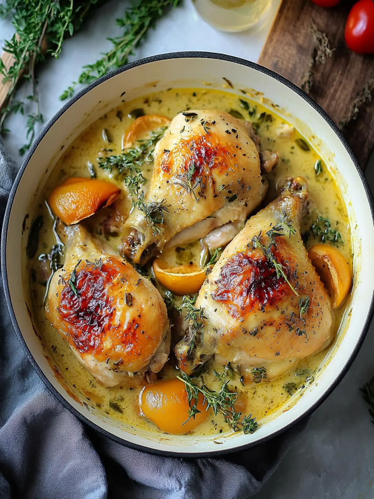 Kräutergebratenes Hähnchen in cremiger Weißweinsauce genießen 5 Herb roasted chicken in creamy white wine sauce