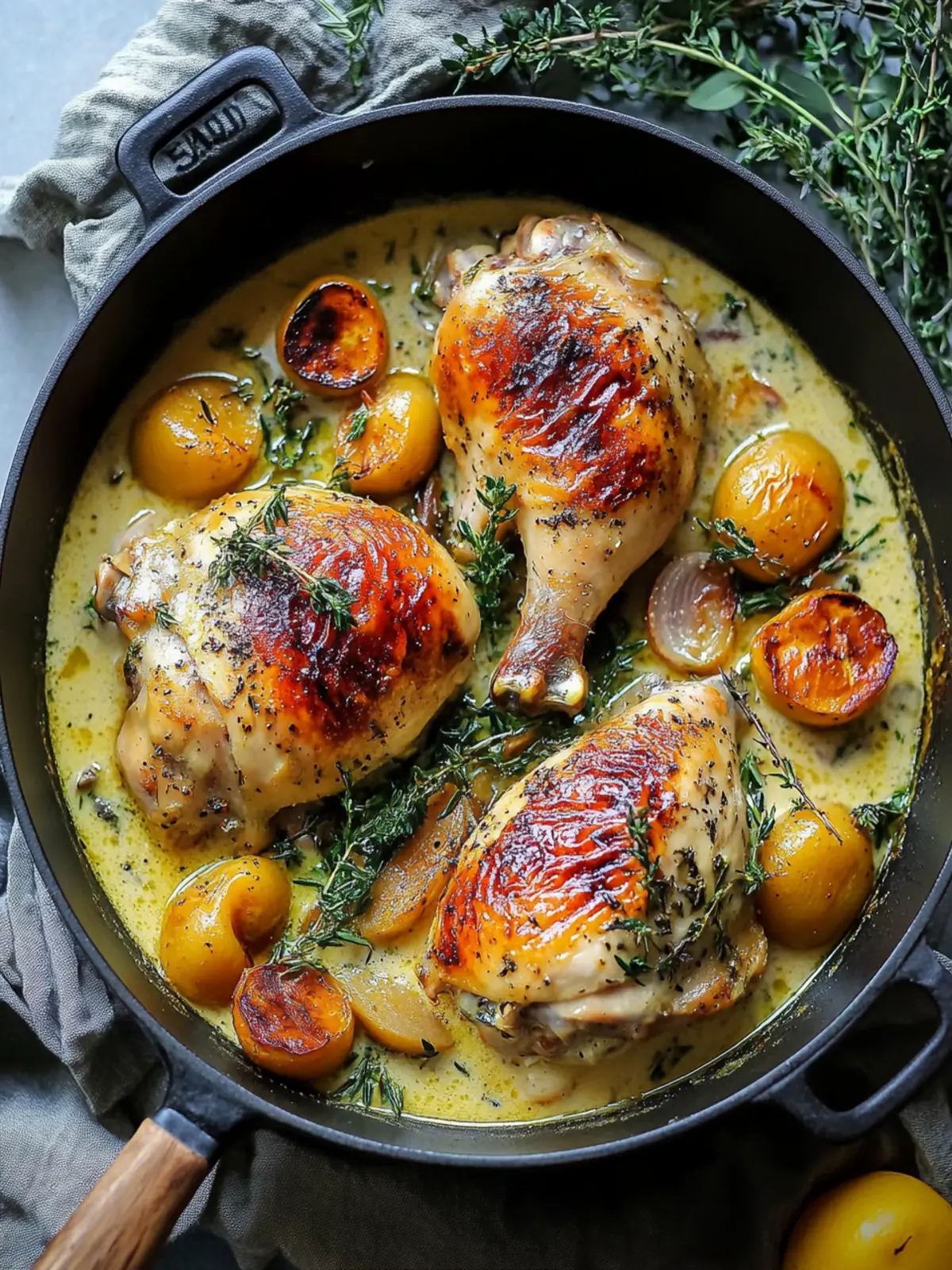 Kräutergebratenes Hähnchen in cremiger Weißweinsauce genießen 4 Herb roasted chicken in creamy white wine sauce