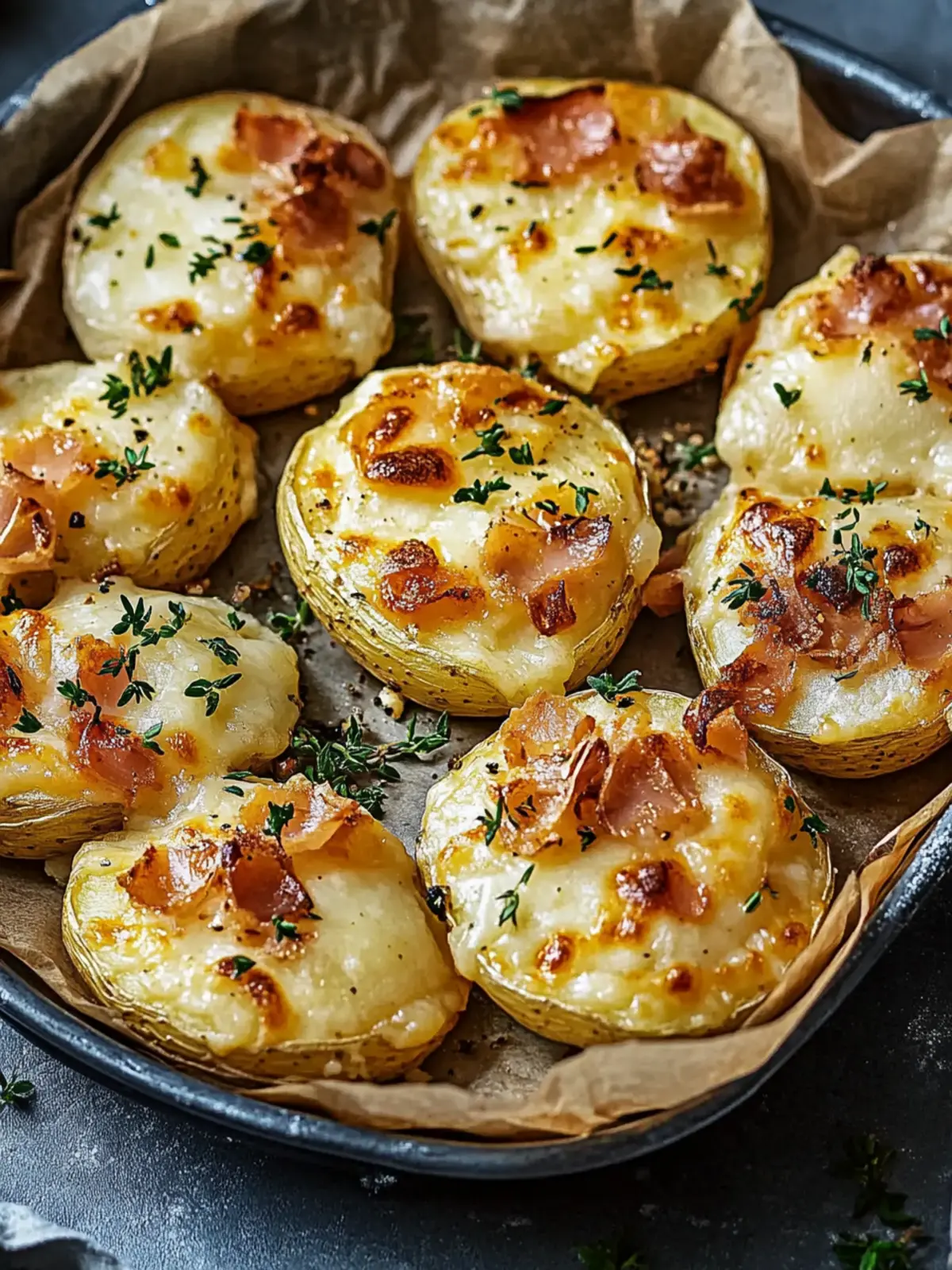 Gefüllte Kartoffeln nach Flammkuchen-Art: Glücklich & Satt! 3 Gefüllte Kartoffeln nach Flammkuchen-Art