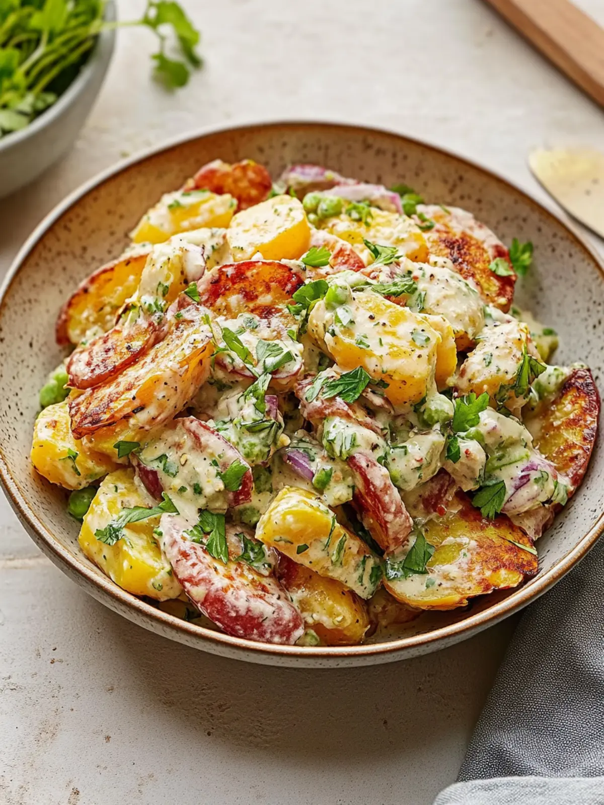 Knuspriger Kartoffelsalat mit cremiger Joghurt-Dressing 3 Knuspriger Kartoffelsalat