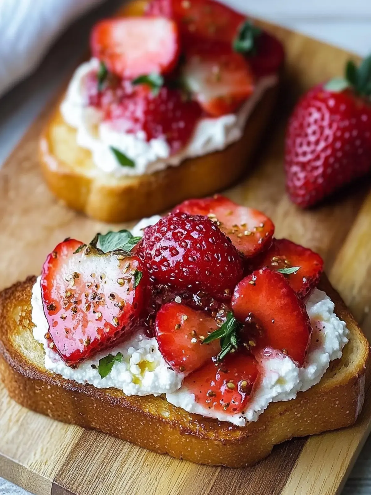 Geröstete Erdbeer-geschlagene Ricotta-Toast für ein schnelles Frühstück 2 Geröstete Erdbeer-geschlagene Ricotta-Toast