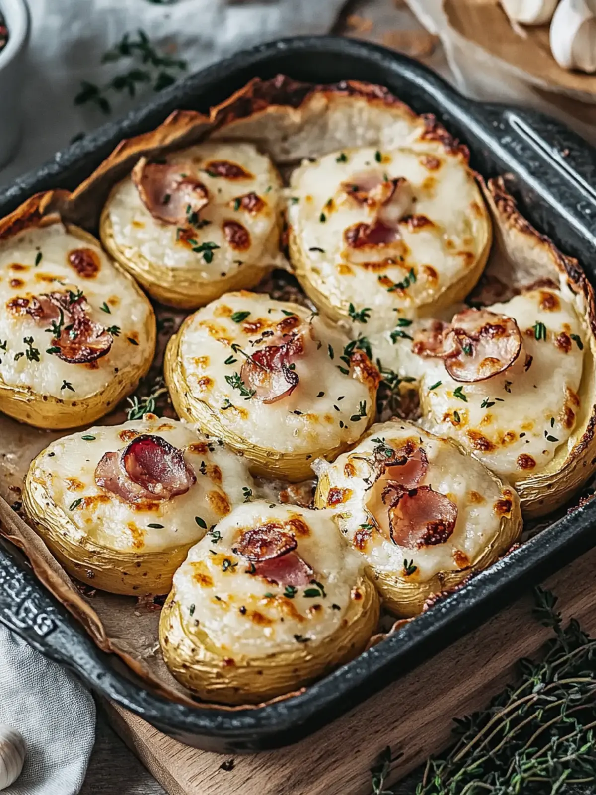 Gefüllte Kartoffeln nach Flammkuchen-Art: Glücklich & Satt! 2 Gefüllte Kartoffeln nach Flammkuchen-Art