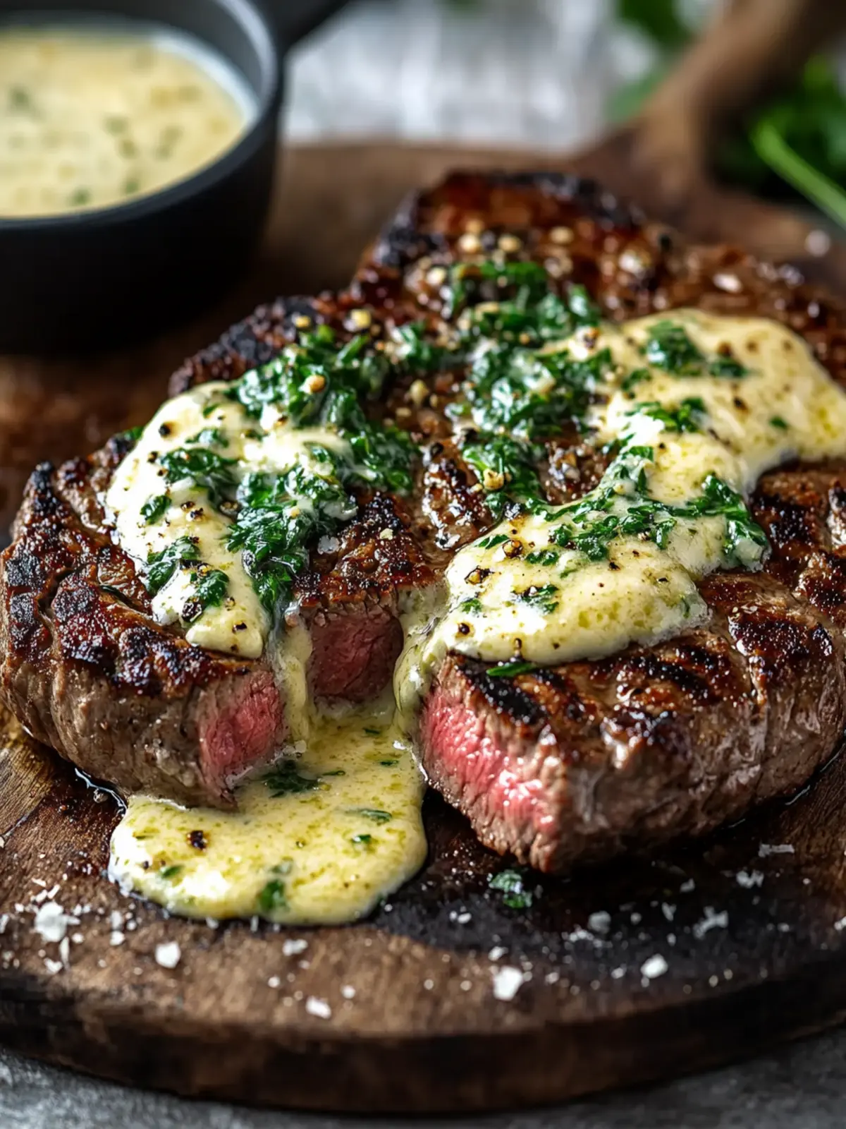 Meisterhaftes Knoblauchbutter-Steak mit Parmesan-Cremesauce genießen 3 Meisterhaftes Knoblauchbutter-Steak mit Parmesan-Cremesauce