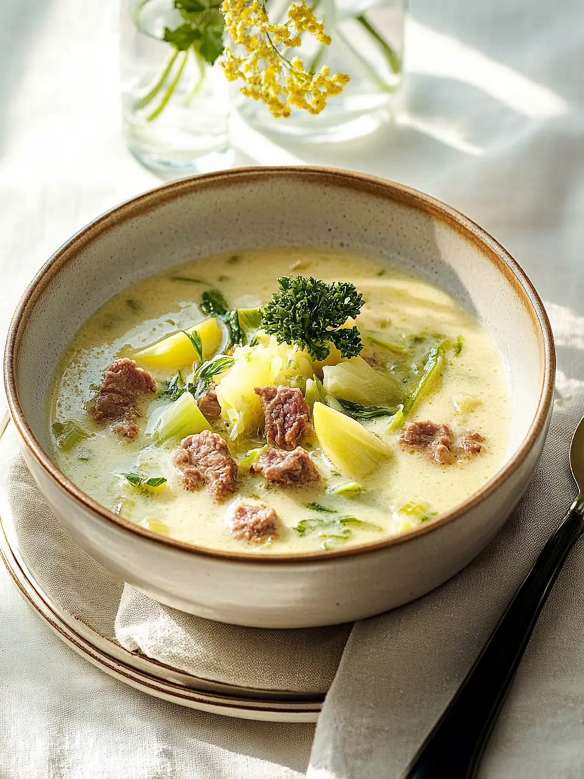 Käse Lauch Suppe mit Hackfleisch: Wärmender Genuss für den Winter 2 Käse Lauch Suppe mit Hackfleisch