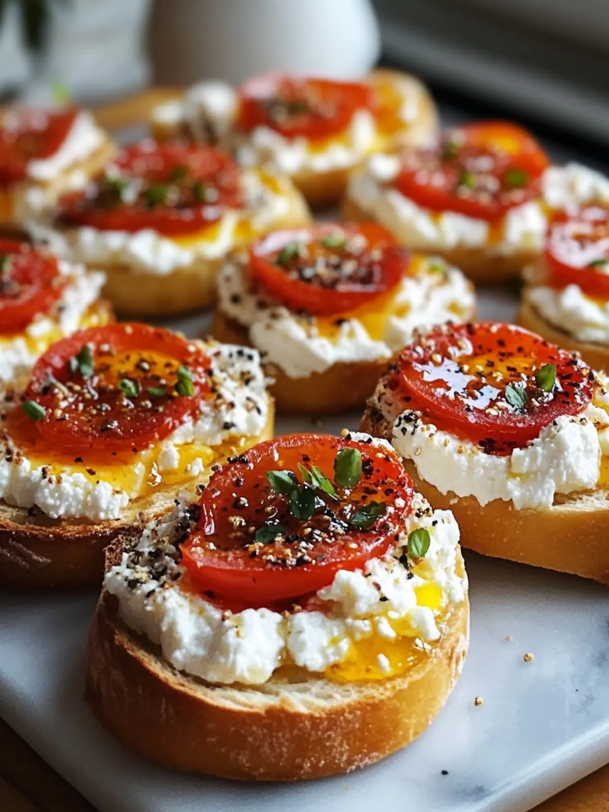 Süß-scharfe Feta-Crostini mit scharfem Honig für Gaumenfreuden 5 süß-scharfe Feta-Crostini mit scharzem Honig