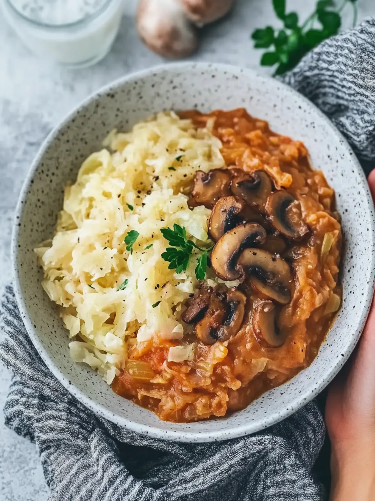 Herzhafte Sauerkrautpfanne mit veganem Hack und Champignons 3 Sauerkrautpfanne mit veganem Hack und Champignons
