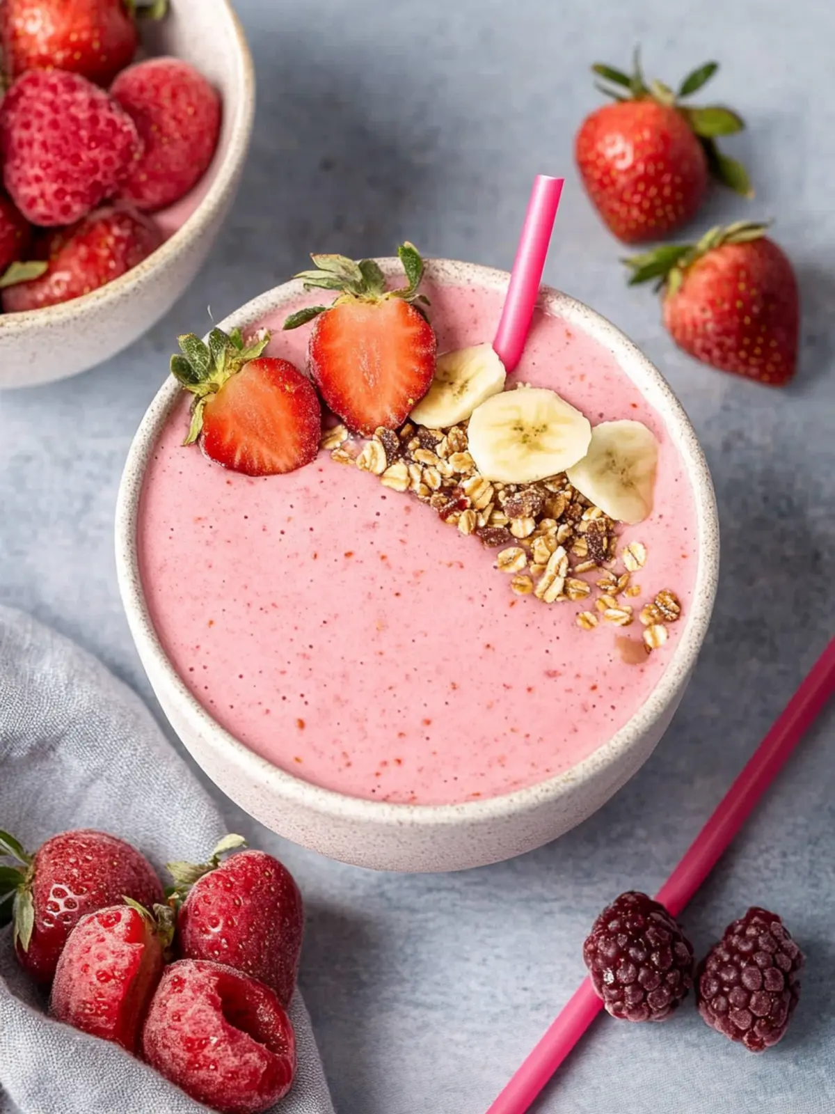 Dickes Erdbeer-Smoothie-Bowl: Proteinreicher Start in den Tag 4 Dickes Erdbeer-Smoothie-Bowl (Hoher Proteingehalt Frühstück)