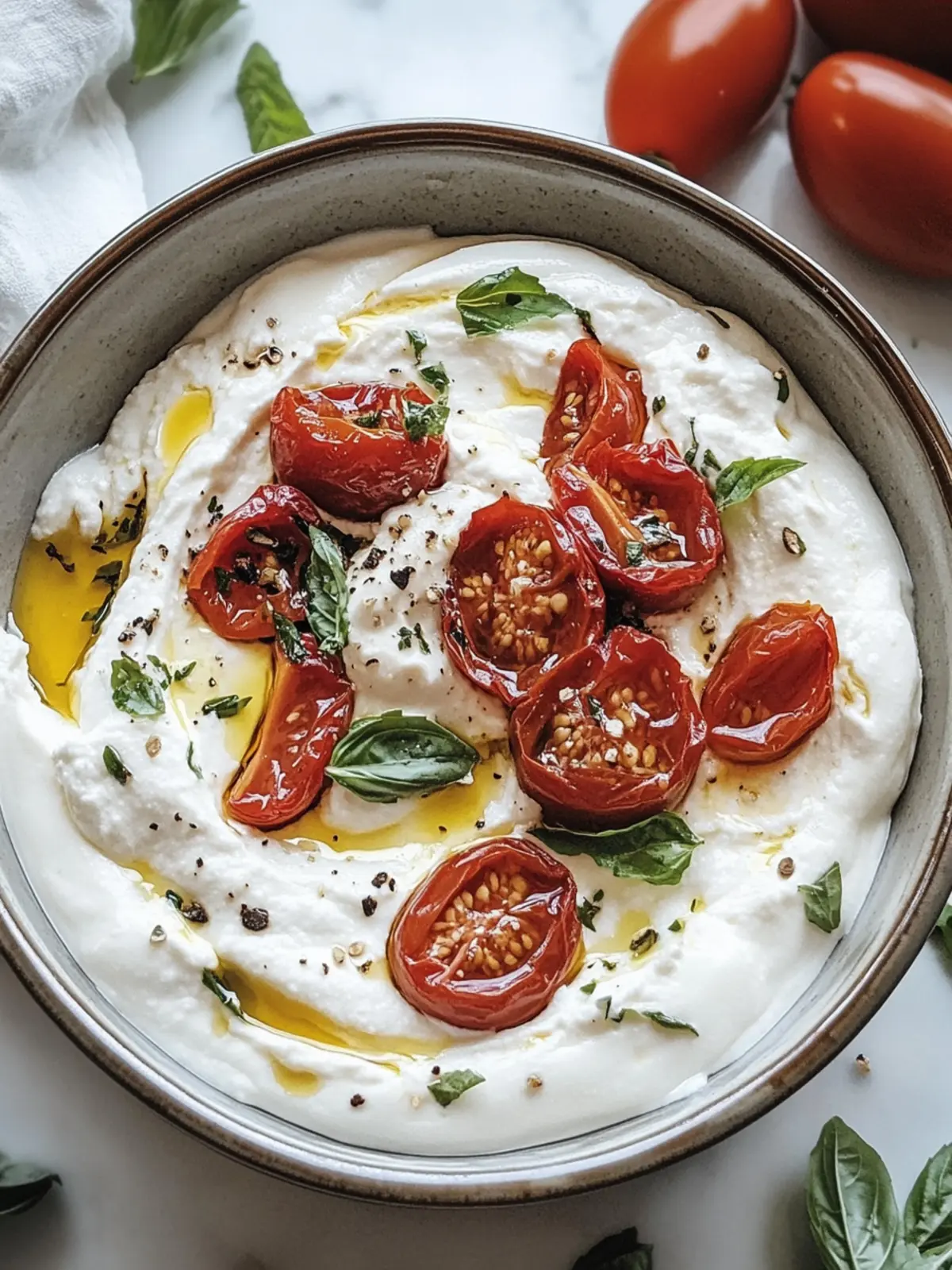 Burrata-Dip Tomate-Basilikum: Einfach, cremig und lecker! 3 Burrata-Dip Tomate-Basilikum