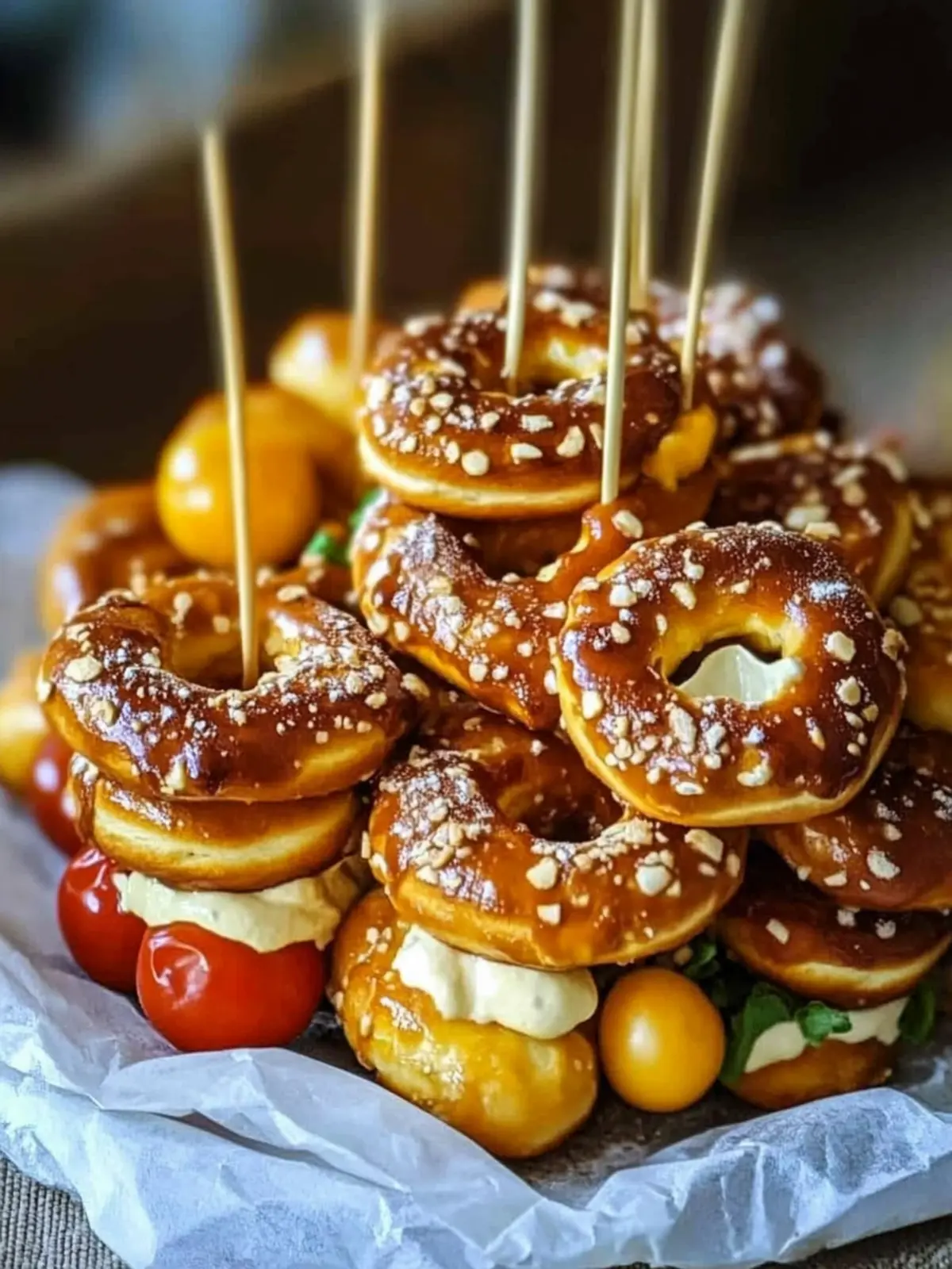 Brezel-Käse-Spieße mit süßem Senf – Der perfekte Snack für Feste 5 Brezel-Käse-Spieße mit süßem Senf