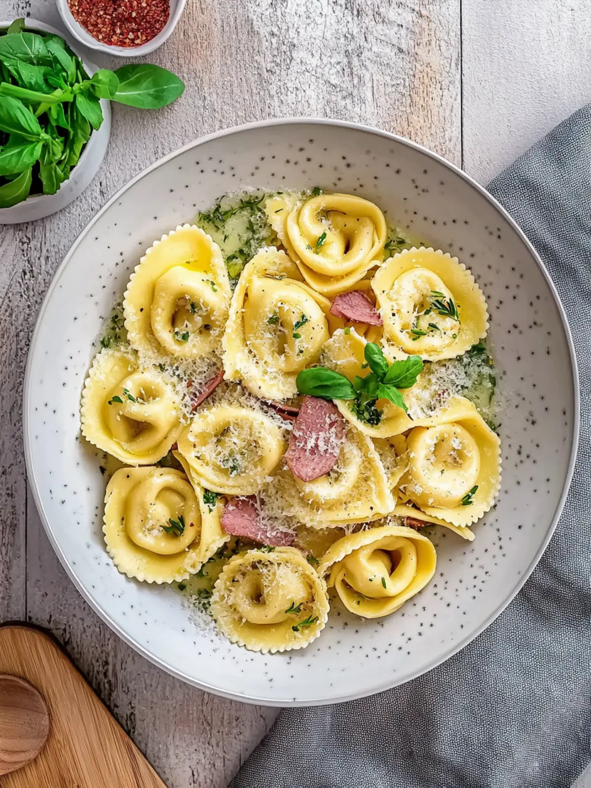 Schnelle Tortellini mit Sahne: Verführerische Schinken-Soße 5 Tortellini mit Sahne (mit Schinken-Sahne-Soße)