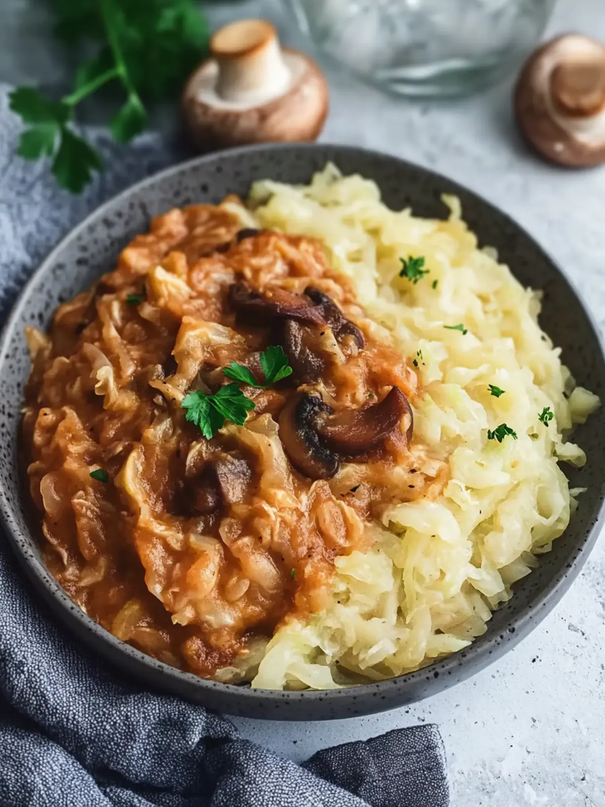 Herzhafte Sauerkrautpfanne mit veganem Hack und Champignons 4 Sauerkrautpfanne mit veganem Hack und Champignons