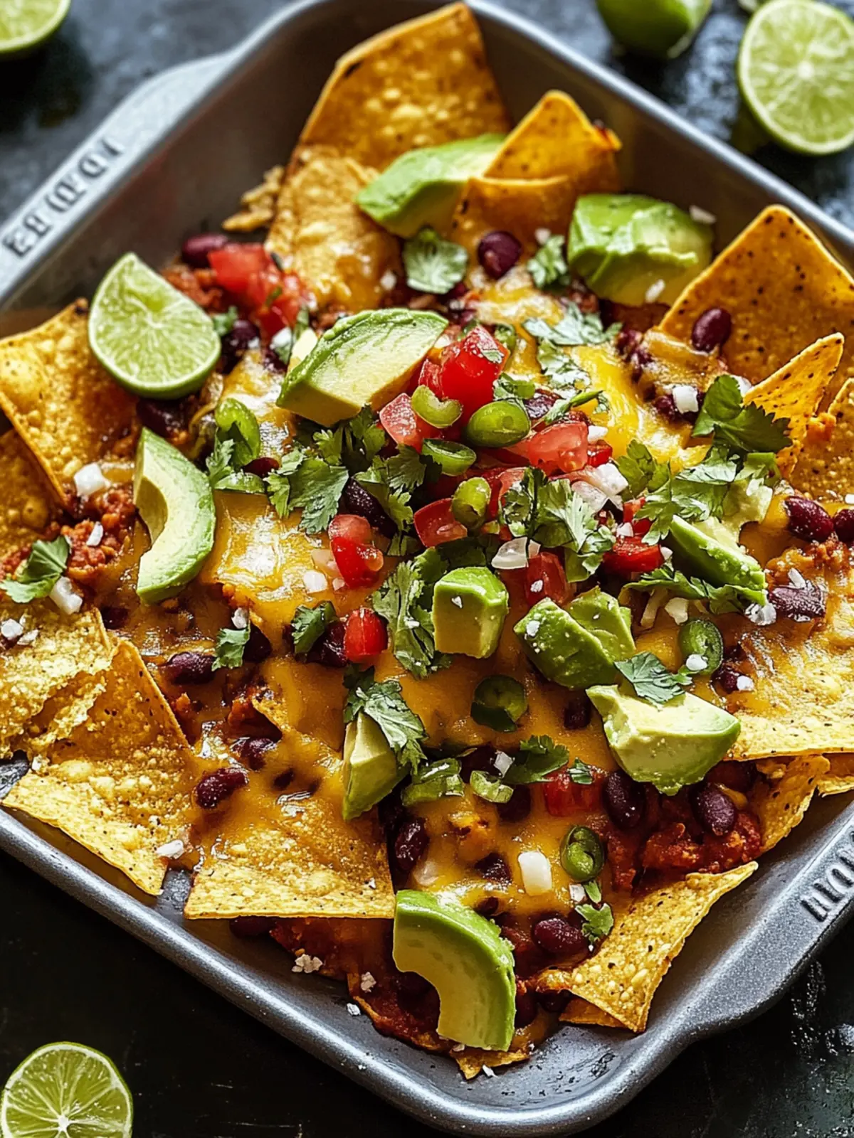 Überbackene Nachos mit Avocado und Bohnen