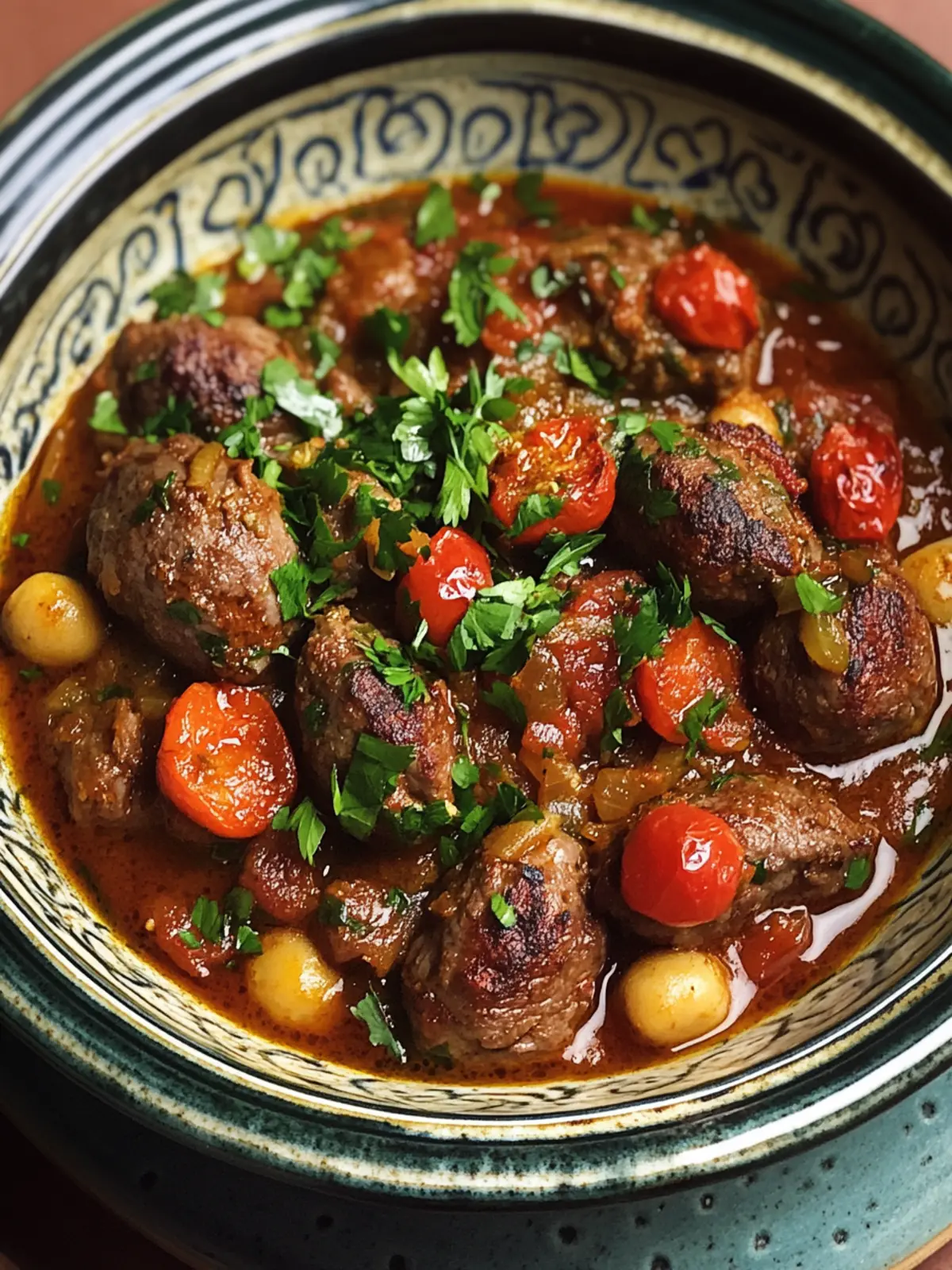 Marokkanische Rindfleisch-Fleischbällchen-Tajine für Familie und Freunde 3 Marokkanische Rindfleisch-Fleischbällchen-Tajine