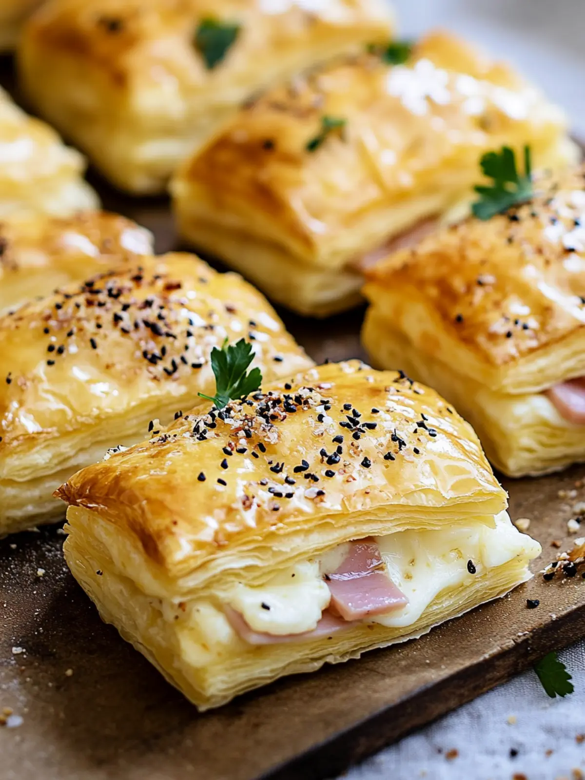 Köstliche Puff-Paste-Taschen mit Raclette und Schinken 2 Puff pastry pillows with Raclette cheese and ham