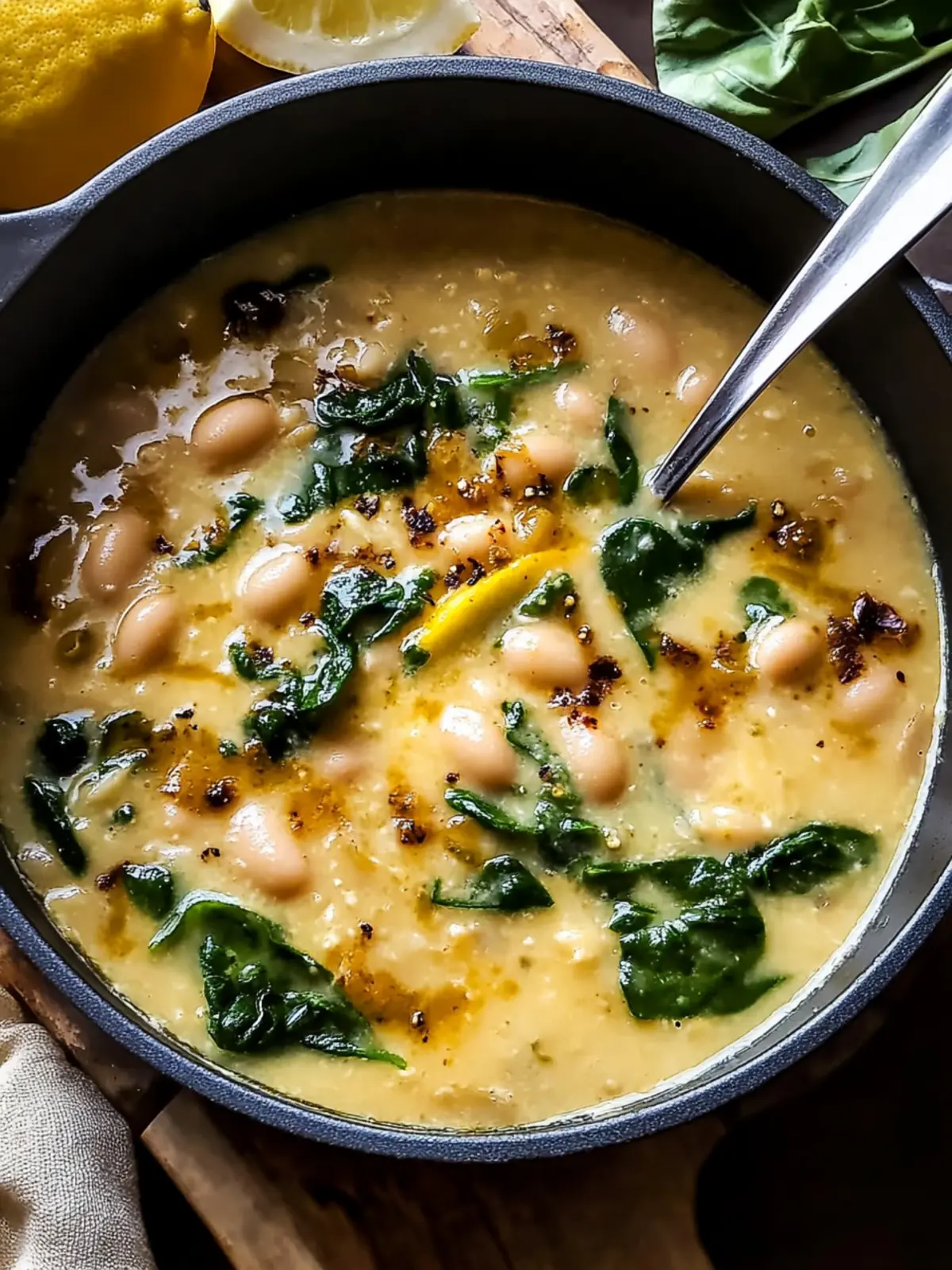 Cremige toskanische weiße Bohnensuppe mit Zitrone für Wärme 2 Creamy Tuscan white bean soup with lemon