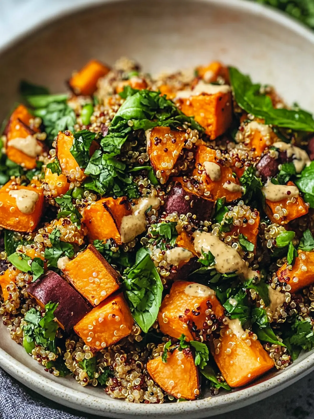 Gerösteter Süßkartoffel-Quinoa-Salat mit Miso-Sauce erleben 2 Roasted Sweet Potato Quinoa Salad with Sesame Miso Sauce