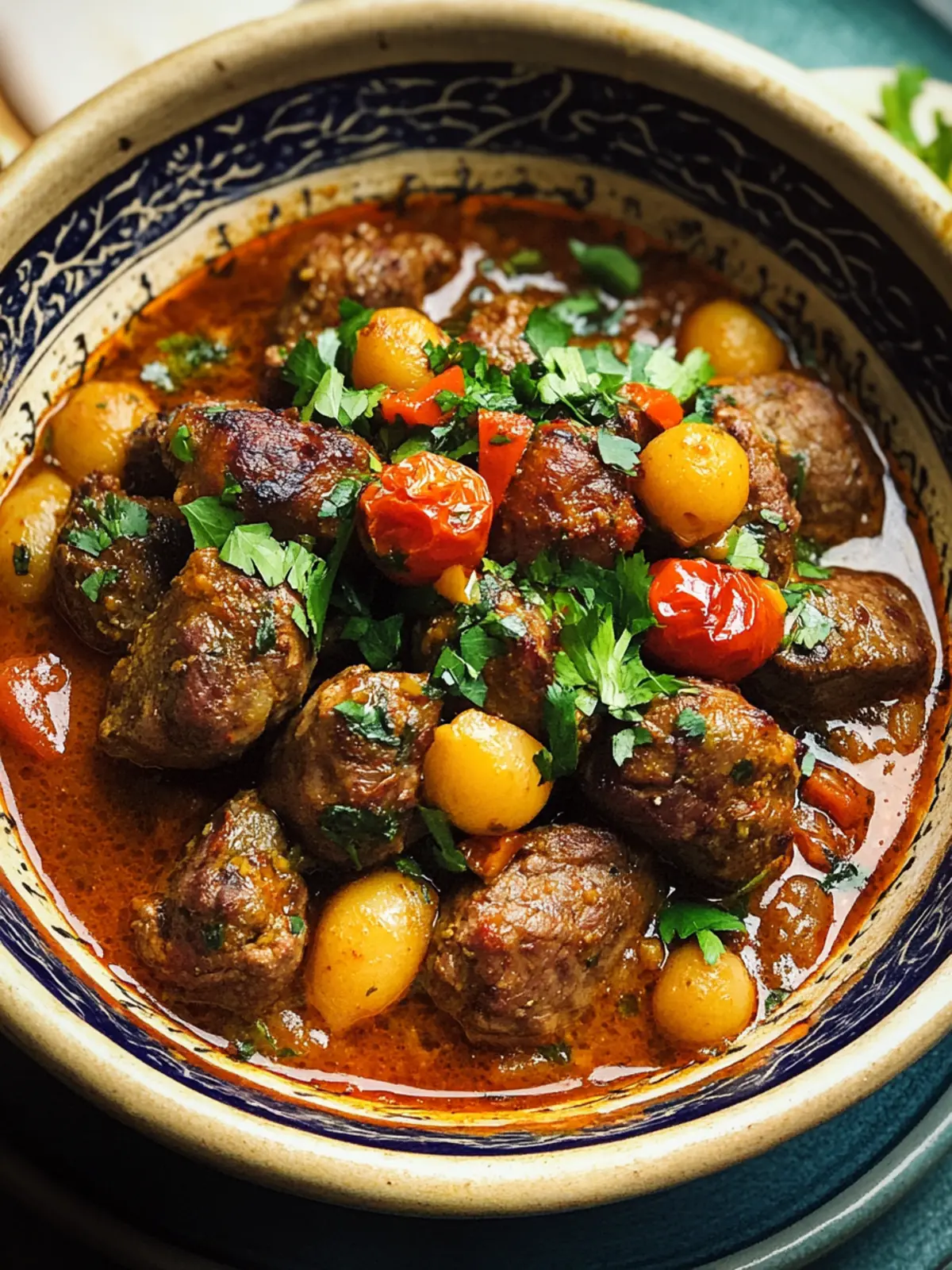 Marokkanische Rindfleisch-Fleischbällchen-Tajine für Familie und Freunde 2 Marokkanische Rindfleisch-Fleischbällchen-Tajine