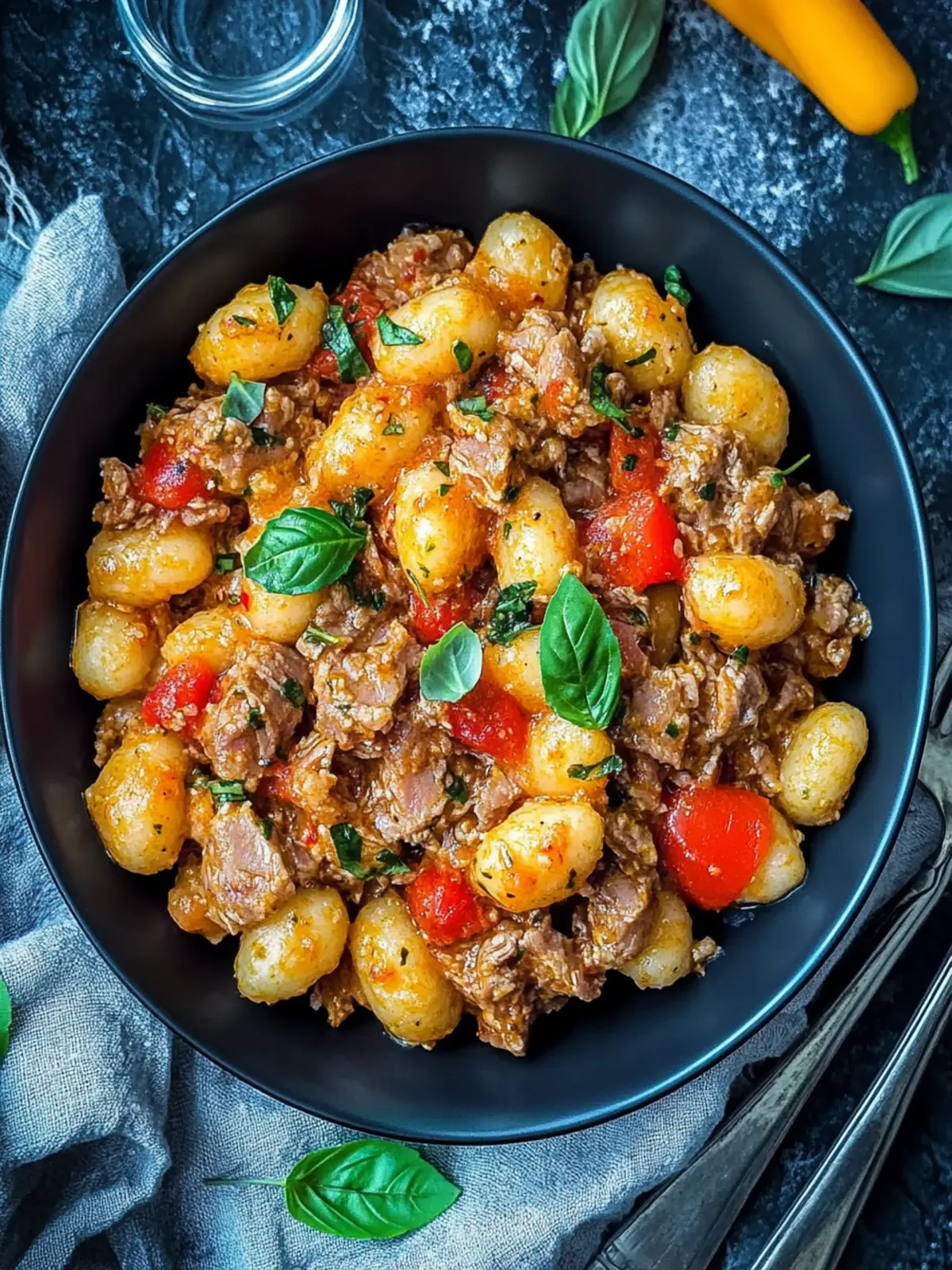 Gnocchi pan with minced meat and bell pepper