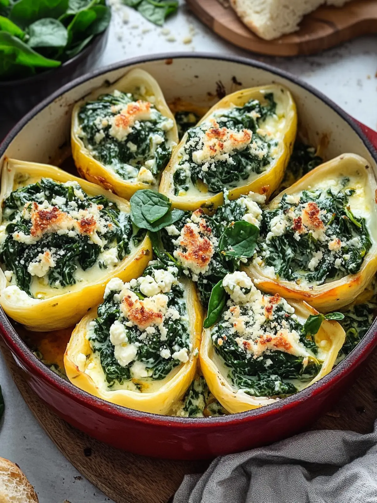 Verführerische Käse-Spinat-Ricotta Muschelnudeln frisch gebacken 5 Cheese-Spinach-Ricotta stuffed shell